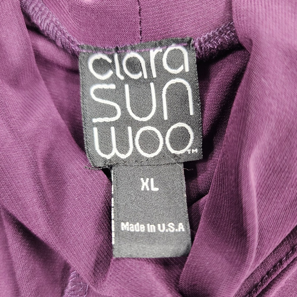 Clara Sun Woo 3/4 Sleeve Shirt WOMENS XL Purple Asymmetric Hem Stretch - Picture 7 of 10